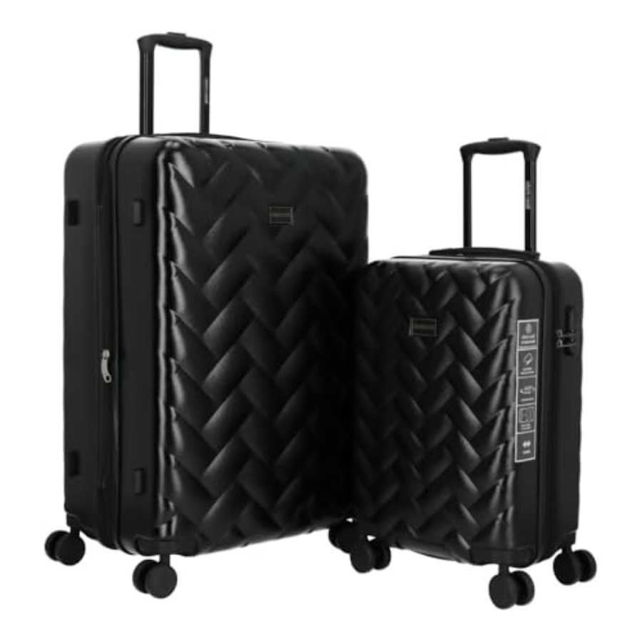 Expandable Hard Shell Luggage Set - ชุดกระเป๋าเดินทาง: โครงสร้างแข็งทำจากโพลีคาร์บอเนต, สีดำ, ดีไซน์ขยายได้พร้อมล้อหมุน 8 ล้อ