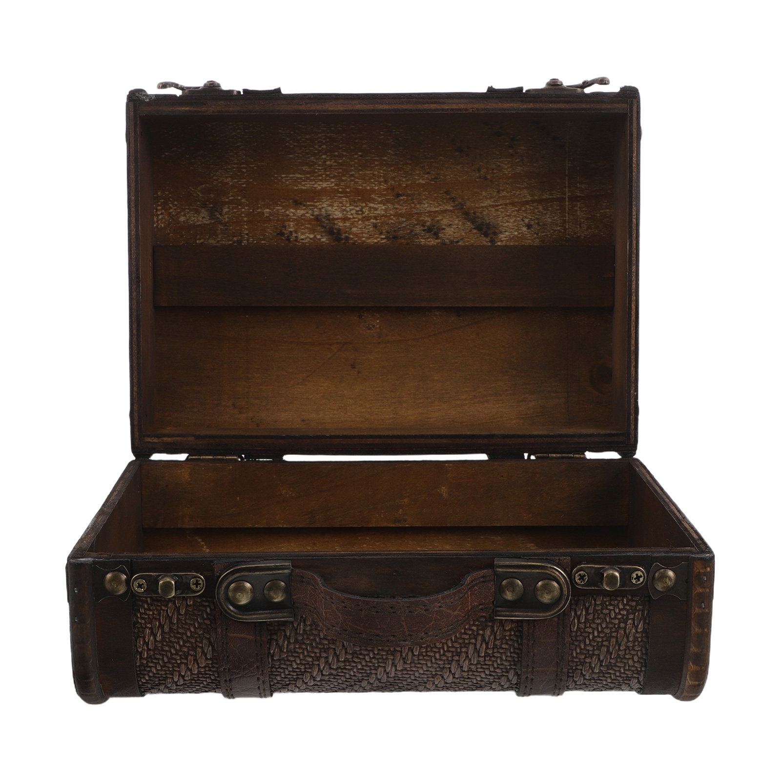 Retro Vintage Trunk Suitcase - กล่องเก็บของตกแต่งสไตล์วินเทจทำจากไม้ กล่องเดินทางย้อนยุคขนาดเล็ก สำหรับใช้ในบ้าน สำนักงาน อุปกรณ์ประกอบฉากถ่ายภาพ และใส่เครื่องประดับ