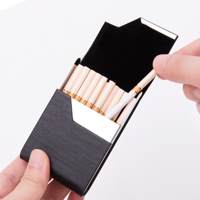Wallets - กล่องใส่บุหรี่สแตนเลส 7 ช่อง พร้อมหุ้มหนัง ใส่บัตรได้ ป้องกันความชื้น