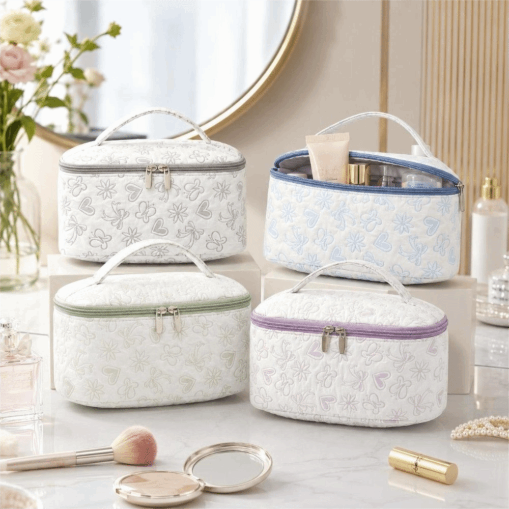 Cosmetic Bags - กระเป๋าเครื่องสำอางขนาดใหญ่ลายดอกไม้ กระเป๋าเก็บเครื่องสำอางแฟชั่น กระเป๋าเครื่องสำอางสำหรับเดินทางแบบเรียบง่าย