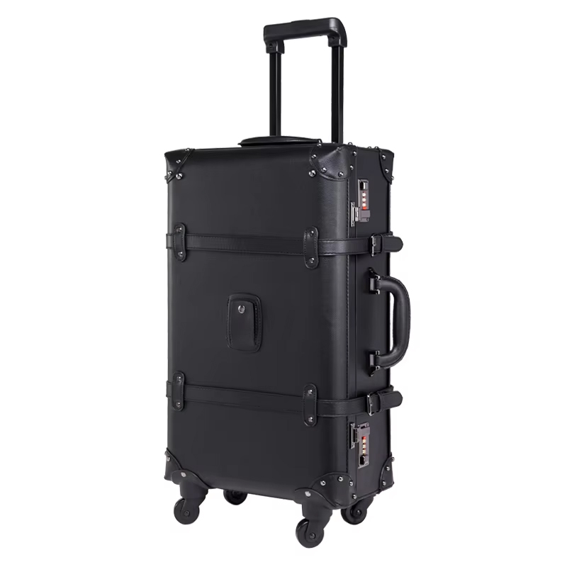 Retro Vintage Trunk Suitcase - กระเป๋าเดินทางล้อลากสไตล์เรโทรใหม่ ยี่ห้อแบรนด์วินเทจ กระเป๋าเดินทางหนังบนล้อสำหรับผู้หญิง กระเป๋าเดินทางแบบมีล้อสำหรับผู้ชาย กระเป๋าเดินทางขึ้นเครื่อง