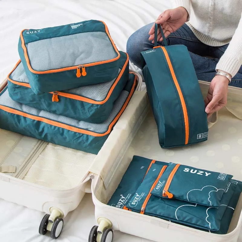 Foldable Rolling Luggage Bag - 7/6 ชิ้นชุดกระเป๋าเดินทางจัดเก็บกระเป๋ากระเป๋าเดินทางแบบพกพากระเป๋าเดินทางเสื้อผ้ารองเท้า Tidy กระเป๋าบรรจุกรณีเก็บ