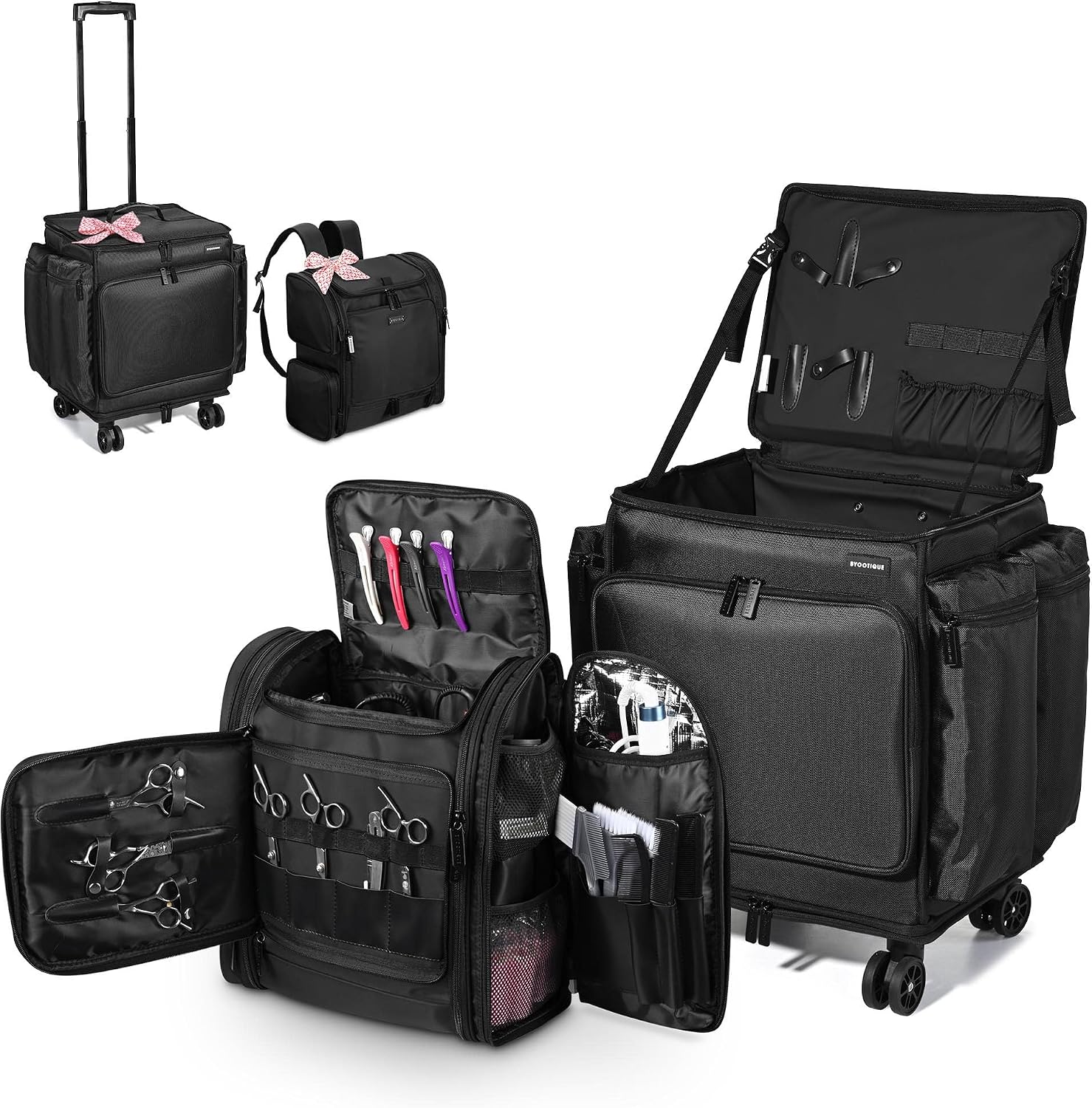 Backpacks - กระเป๋าเดินทางแบบมีล้อสำหรับช่างทำผม ใส่เครื่องมือ ที่ม้วนผม ที่หนีบผม สำหรับร้านทำผม ร้านตัดผม