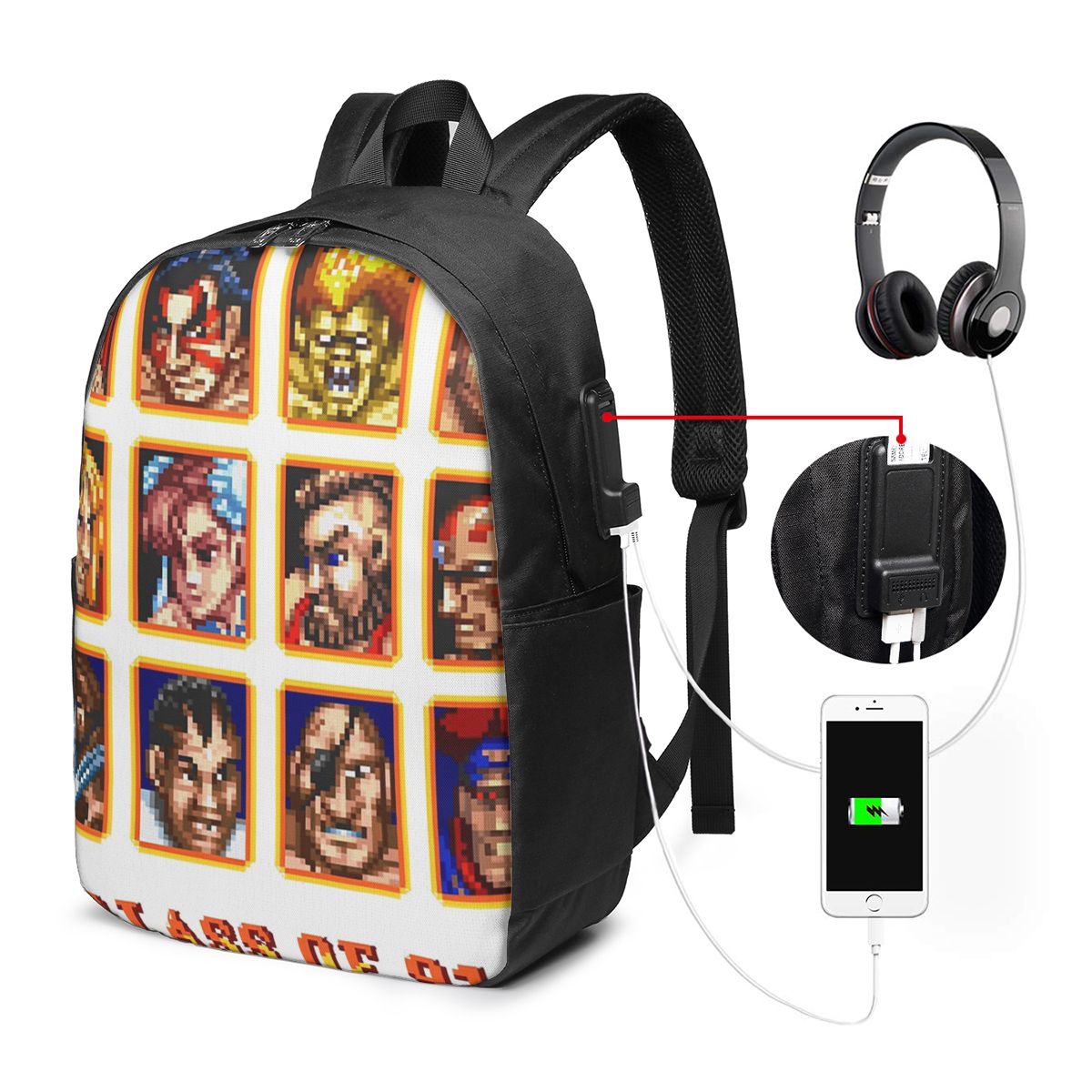 Travel Bags - กระเป๋าเป้สะพายหลังลาย Defeated Portraits Super Street Fighter