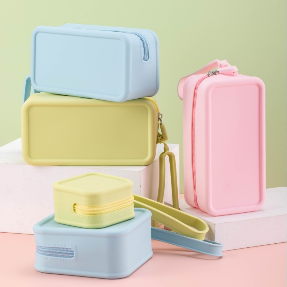 Cosmetic Bags - กระเป๋าใส่เหรียญซิลิโคนพกพา ความจุขนาดใหญ่ กระเป๋าใส่หูฟังแบบมีซิป กันน้ำ สีพื้น กระเป๋าเครื่องสำอางสำหรับผู้หญิงและเด็กสาว