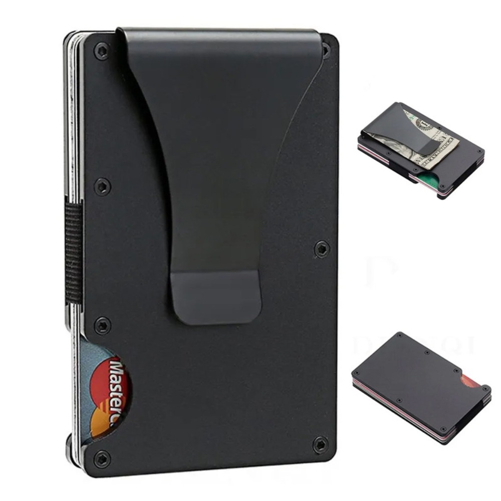 Wallets - ที่ใส่บัตรป้องกัน RFID อลูมิเนียมอัลลอยด์ กระเป๋าสตางค์โลหะกันขโมยบางเฉียบ กระเป๋าใส่บัตรเครดิตแบบมินิมอล กระเป๋าเก็บของพกพา