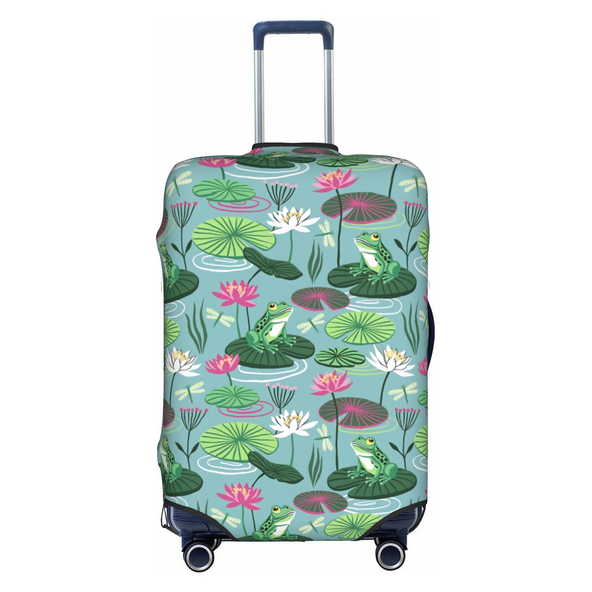 Waterproof Suitcase Cover Protector - ฝาครอบกระเป๋าเดินทางลายกบและดอกบัว กันฝุ่น สำหรับคนรักสัตว์ ป้องกันรอยขีดข่วน ขนาด 18-32