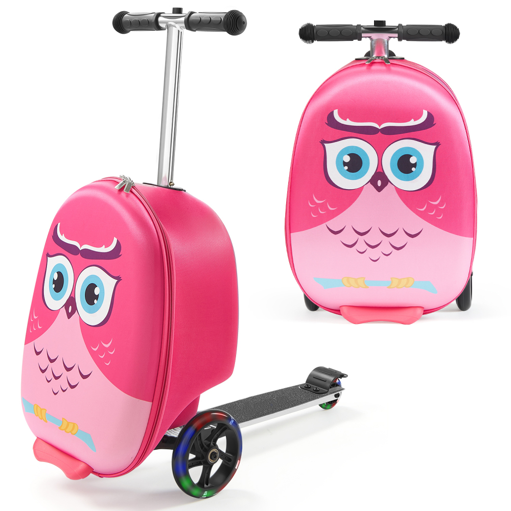 Kids Ride On Suitcase Scooter - กระเป๋าเดินทางเด็กแบบสกู๊ตเตอร์ขนาด 20 นิ้ว สีชมพู พร้อมล้อไฟกระพริบ กระเป๋าเดินทางแบบล้อเลื่อนสำหรับเด็กผู้หญิง