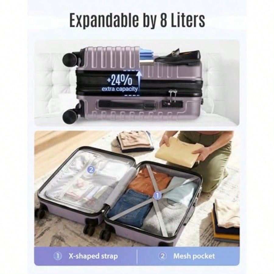กระเป๋าเดินทางแบบขยายได้ ขนาด  - Spinner Wheel Rolling Suitcase 20 Inch บทวิจารณ์และราคา
