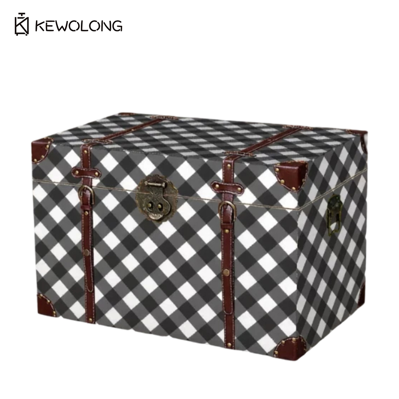 กล่องเก็บของไม้ลายตารางวินเทจ, - Retro Vintage Trunk Suitcase บทวิจารณ์และราคา