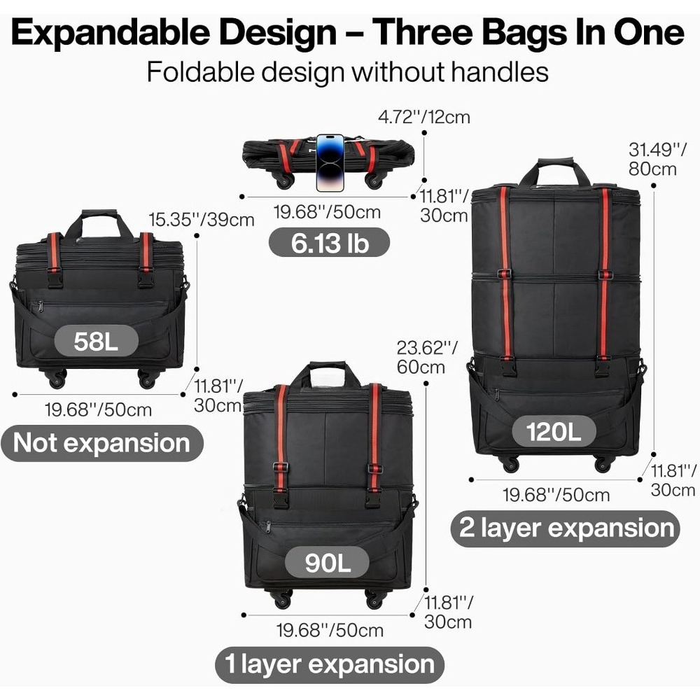 กระเป๋าเดินทางแบบพับได้พร้อมล้ - Foldable Rolling Luggage Bag บทวิจารณ์และราคา